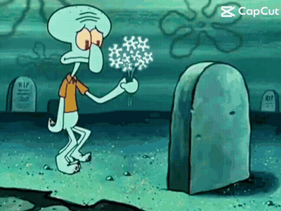 Squidward Holding Flowers At Grave GIF