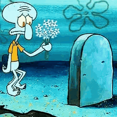 Squidward Holding Flowers At Grave GIF