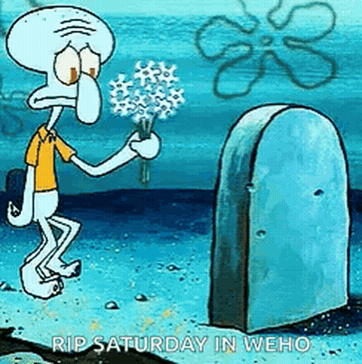 Squidward Holding Flowers At Tombstone GIF