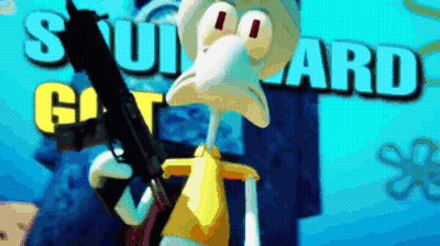 Squidward Holding Gun