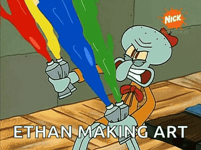 Squidward Holding Spray Paint Cans Saying Ethan Making Art GIF