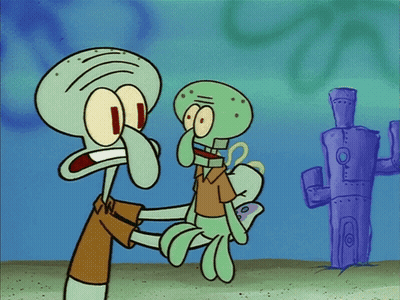 Squidward Holding Stuffed Animal GIF