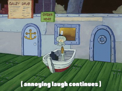 Squidward In Boat With Annoying Laugh GIF