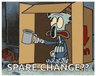 Squidward In Box With Mug Asking Spare Change GIF