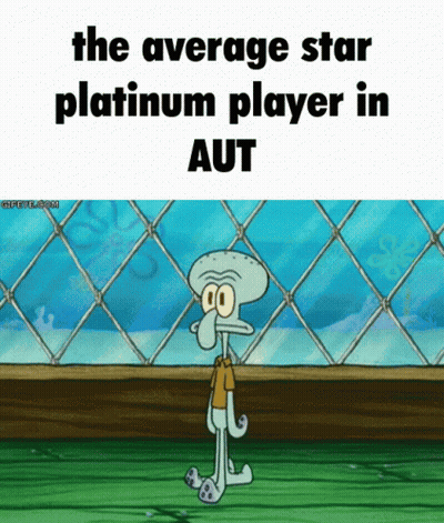 Squidward In Front Of Chain Link Fence Says Average Star Platinum Player GIF