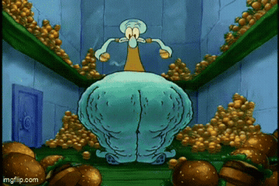 Squidward In Room With Hamburgers And Oranges GIF