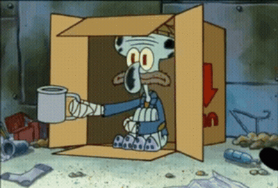 Squidward Sitting In Cardboard Box Holding Mug GIF