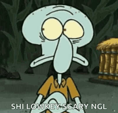 Squidward Standing In Front Of Hut In Woods GIF