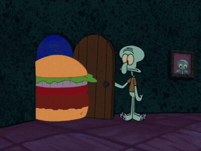 Squidward Standing Next To Hamburger GIF