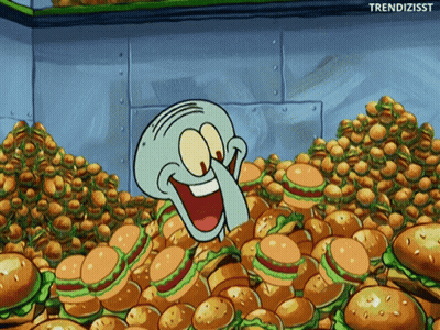 Squidward Surrounded By Hamburgers GIF