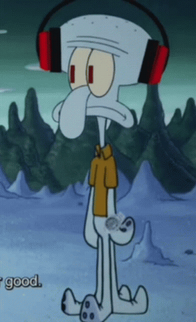 Squidward Wearing Headphones Holding Watch GIF