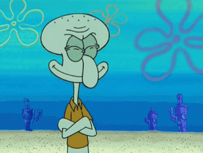 Squidward With Arms Crossed In Front Of Purple Flower GIF