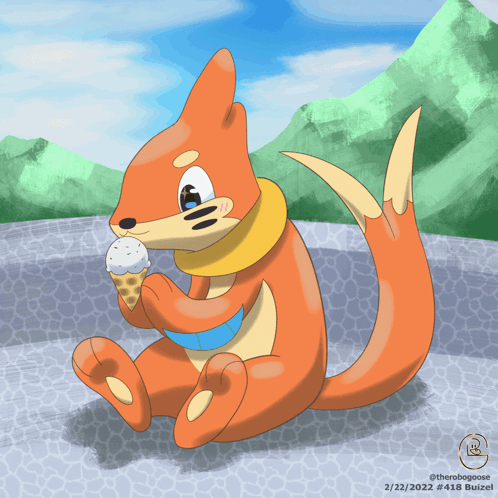 Squirrel Eating Ice Cream Cone With Date 2/22/2022 GIF