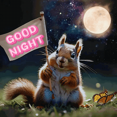 Squirrel Holding Good Night Sign GIF