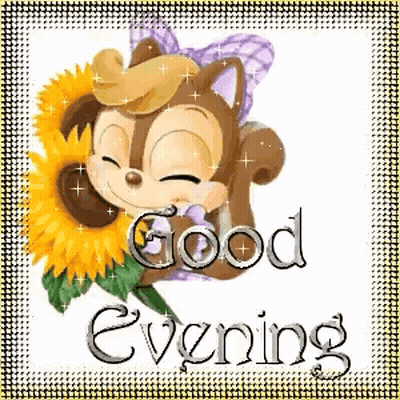 Squirrel Holding Sunflower Saying Good Evening GIF