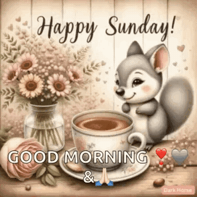 Squirrel Next To Coffee And Flowers GIF