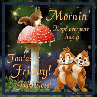 Squirrel Sitting On Mushroom Saying Fantastic Friday GIF