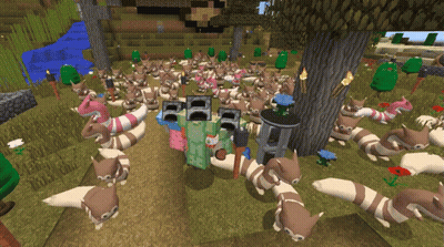 Squirrels Gathered Around Tree In Minecraft GIF