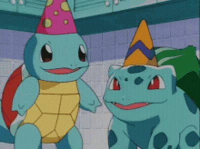 Squirtle And Bulbasaur Wearing Party Hats GIF