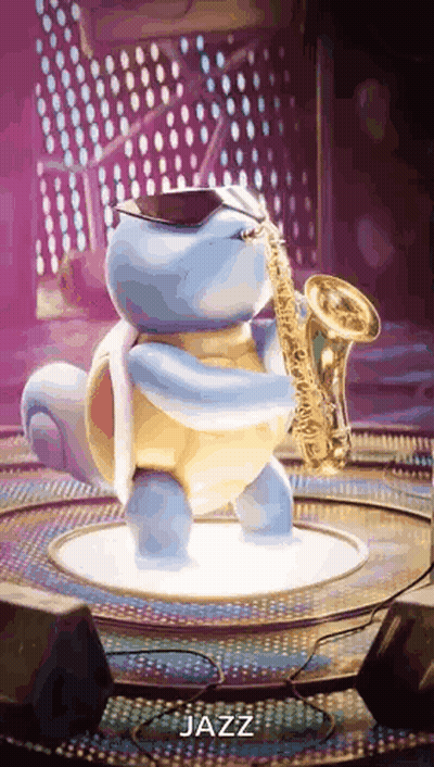 Squirtle Playing Saxophone In Sunglasses GIF