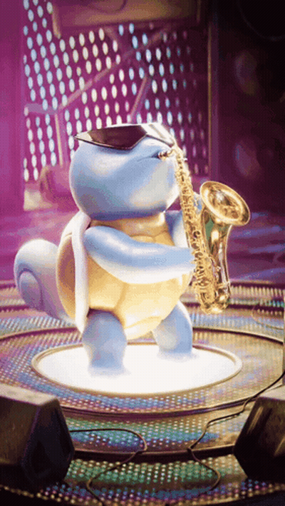 Squirtle Playing Saxophone On Stage GIF