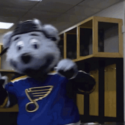 St. Louis Blues Mascot In Blue And Yellow Jersey GIF