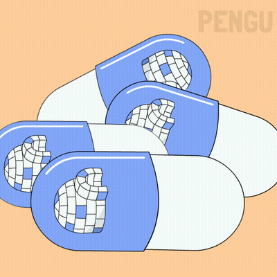 Stack Of Blue And White Pills With Word Pengu GIF