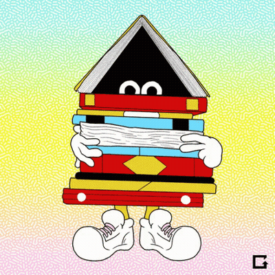 Stack Of Books With Triangle Face GIF