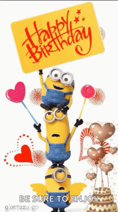 Stack Of Minions Holding Happy Birthday Sign GIF