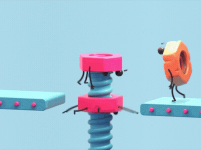 Stack Of Nuts And Washers With Arms And Legs GIF