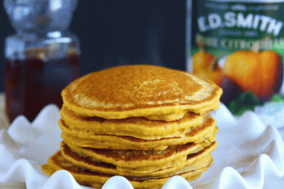 Stack Of Pancakes Next To Ed Smith Bottle GIF