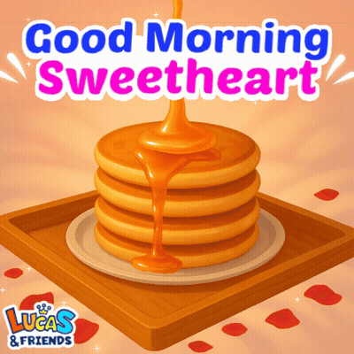 Stack Of Pancakes With Syrup And Good Morning GIF