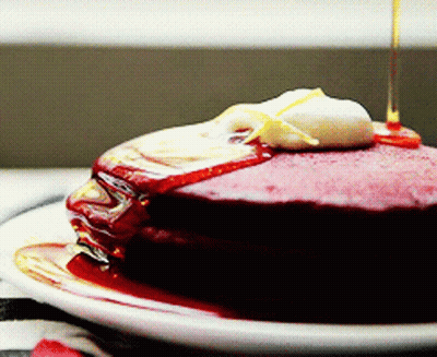 Stack Of Pancakes With Syrup And Whipped Cream GIF