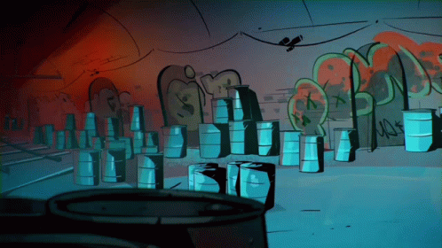 Stacked Barrels With Graffiti In Room GIF