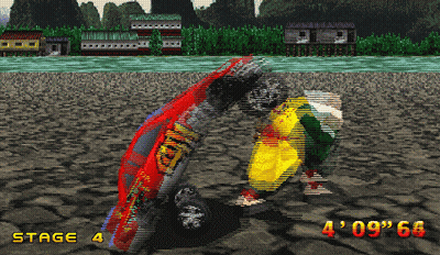 Stage 4 Of A Video Game Is Shown With A Red Car GIF