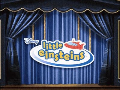 Stage With Blue Curtains And Little Einsteins Logo GIF