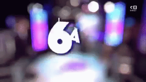 Stage With Purple And Blue Lights And Number Six GIF