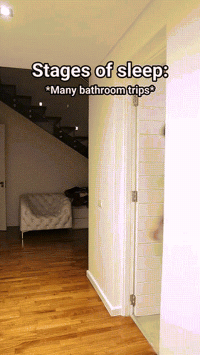 Stages Of Sleep Many Bathroom Trips Written On A White Background GIF