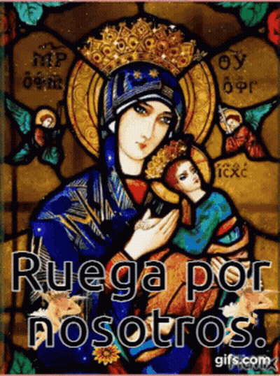 Stained Glass Woman Holding Child Ruega Por Nosotros GIF