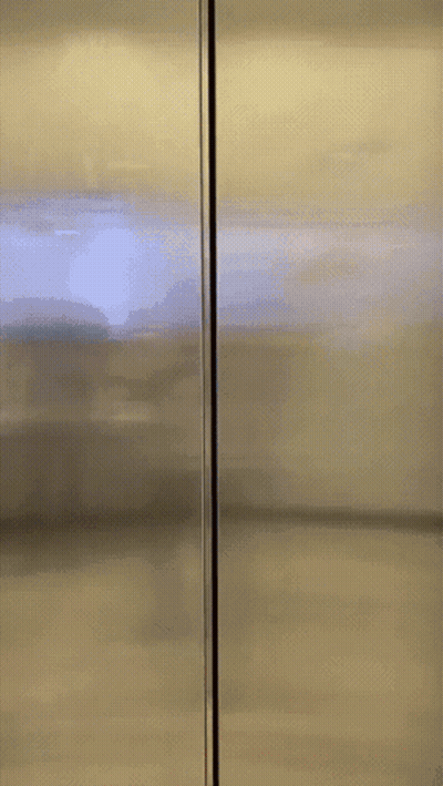 Stainless Steel Refrigerator With Red Sticker Saying Ba Don't Fame GIF