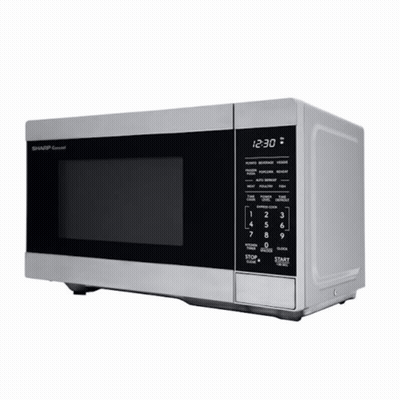 Stainless Steel Sharp Microwave Showing 12:39 GIF