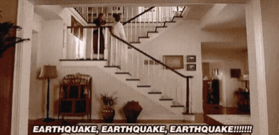 Staircase Saying Earthquake Earthquake Earthquake GIF