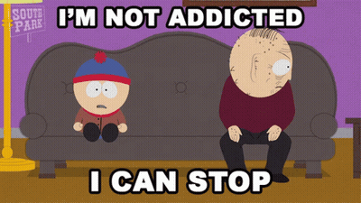 Stan And Randy From South Park Sit On A Couch With The Words I 'M Not Addicted I Can Stop GIF