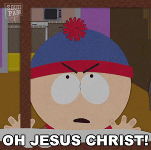 Stan Marsh From South Park Has An Angry Look On His Face And Says Oh Jesus Christ GIF