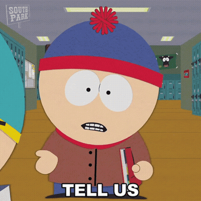 Stan Marsh From South Park Holds A Book And Says Tell Us GIF