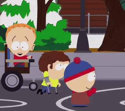Stan Marsh From South Park Is Talking To A Boy With Crutches GIF