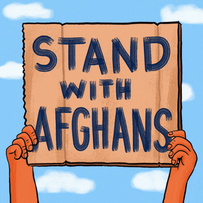 Stand With Afghans Sign Held by Two Hands