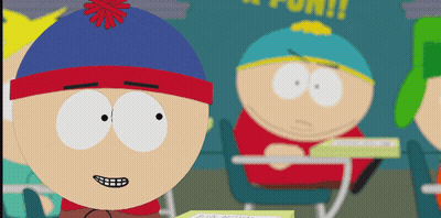 Stanley From South Park Sits At Desk In Front Of Fun Sign GIF