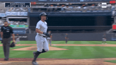 Stanton Runs To Teammate Chest Bump GIF