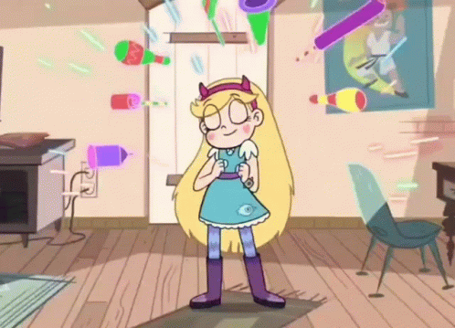 Star From Star Vs The Forces Of Evil Is Standing In A Room With Balloons Flying Around Her GIF